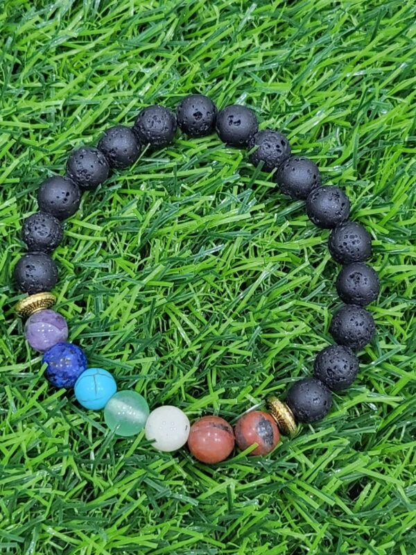 7 CHAKRAS & BLACK LAVA BRACELET